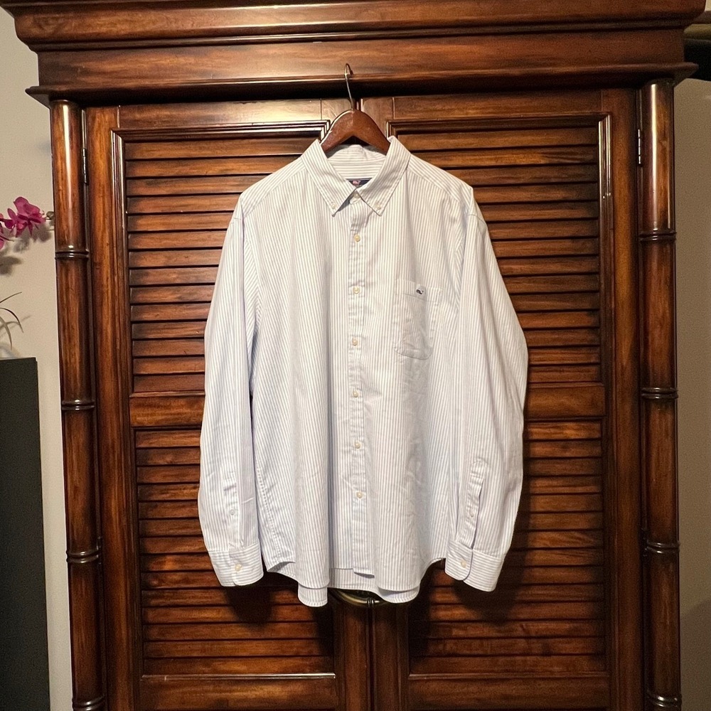 Vineyard Vines Mens XL Blue White Striped Button Down Shirt Long Sleeve Cotton